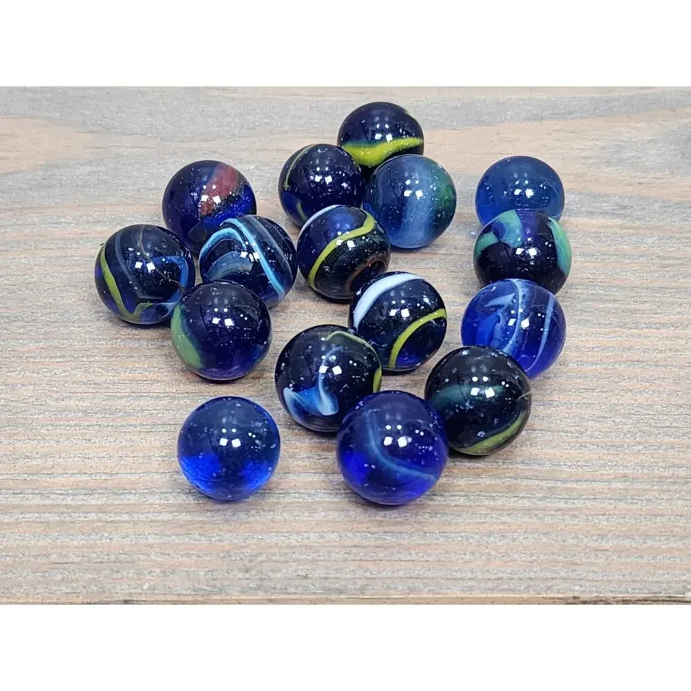 Lot of 15 Vintage Glass Marbles Blue Swirls Mixed